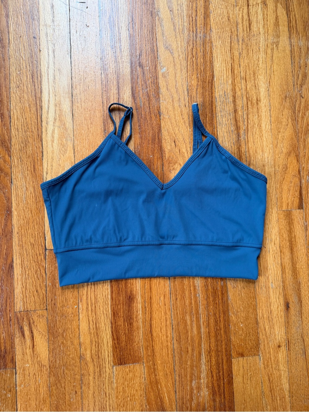 Seamless Navy Blue V-Neck Bralette with Wide Underband